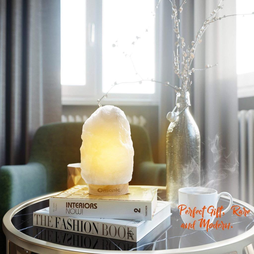 White Big Bamboo Base Himalayan Salt Lamp Big Negative Ion Generating Light Natural Crystal Rock Salt 2 Bulbs (3~5kg) Light,