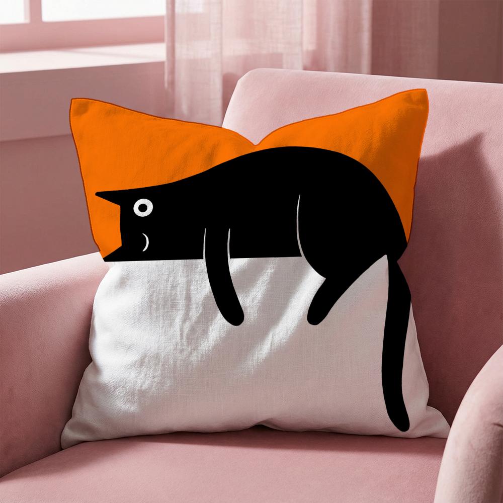 Funny black cat Cushion Cover Multi-Scene Pillow Cover for Home & Car - Reversible, Soft & Durable for Daily Use
