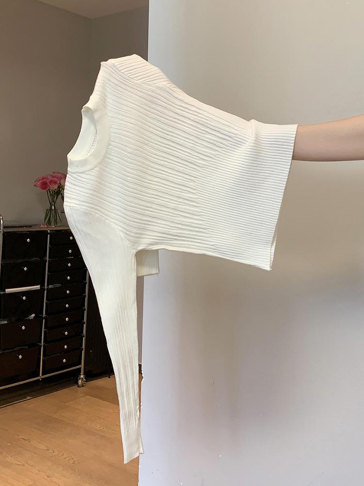 Pit strip crew neck sweater women's spring new thickened slim fit with knitted bottoming shirt short top