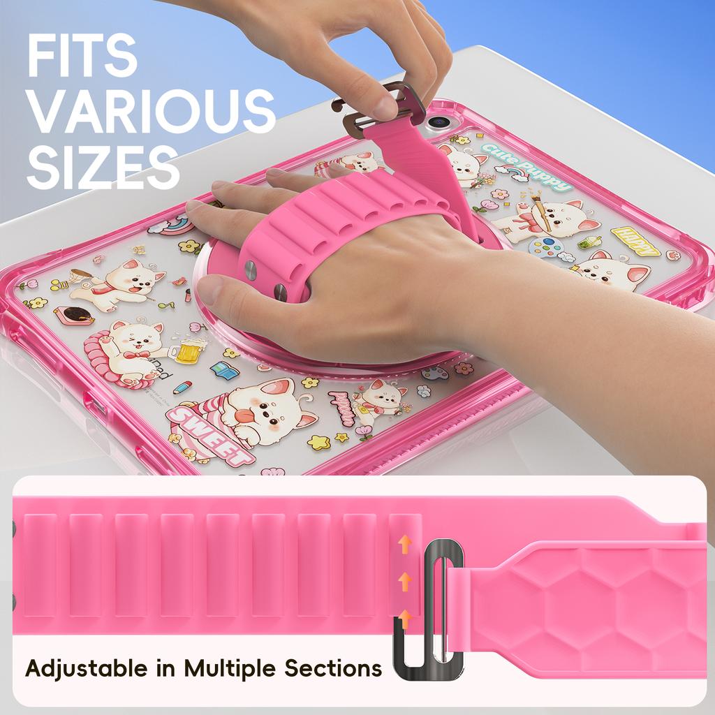 For iPad (2025)/10.9 (2022) Case Kickstand Hand Strap Imprint PC TPU Acrylic Cover with Shoulder Strap