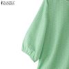 ZANZEA Women Casual Round Neck 3/4 Sleeve Loose Print Blouse