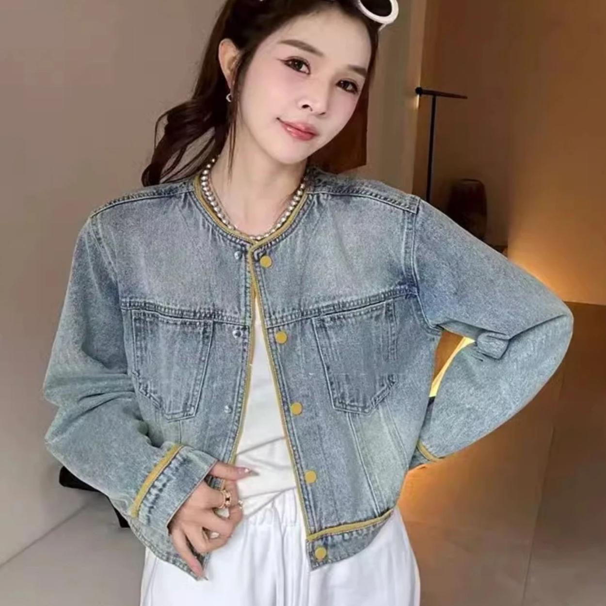 

Женская ретро джинсовая куртка в корейском стиле с цветными блоками - Коллекция весна/осень 2025, Повседневный свободный крой, Короткая длина M жёлтый