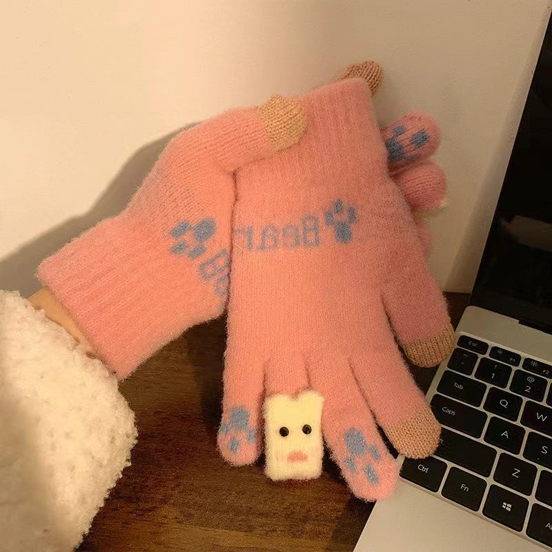 

2/4Pcs (1/2 Pair) New Cute Bear Touchscreen Gloves with Fleece Lining, Thickened for Warmth, Suitable for Cycling in Winter Warm in Winter