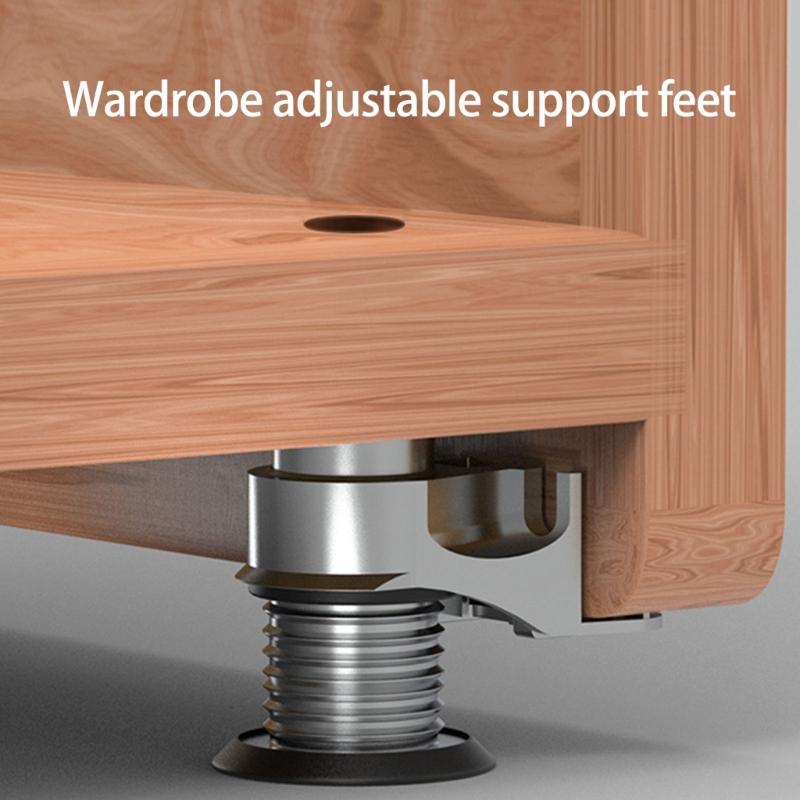 Pacote com 4 Pés Ajustáveis para ArmárioPés de Suporte de Móveis de Metal de Alta Resistência com Design Antiderrapante Para Estabilidade de Guarda-roupa