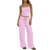 Spring Summer Women Camisole Crop Top Long Pants Casual Wide Leg Pants Lazy Style Set