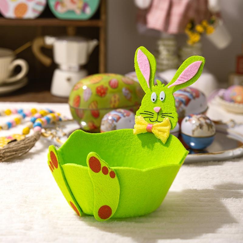Cute Bunny Ear Candy Bag Portable Gift Wrapping Pouch Festive Rabbit Storage Basket Aesthetic Easter Party Celebration Bag зелёный