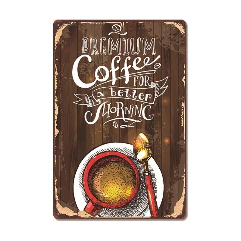 Vintage Fresh Coffee Plaque Metal Tin Sign Retro Drink Coffee Poster Wall Stickers for Cafe Shop Restaurant Home Room Decor