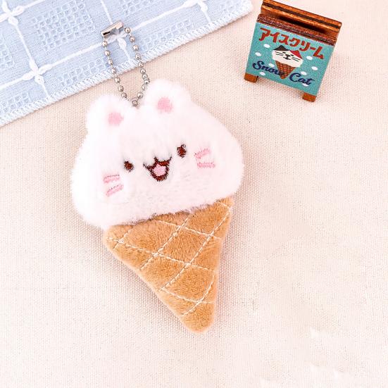 Keychain Pendant Soft Fluffy Ice Cream Shape Charm Key Chain Multi-Functional Key Holder Girl Stress Relief Gift