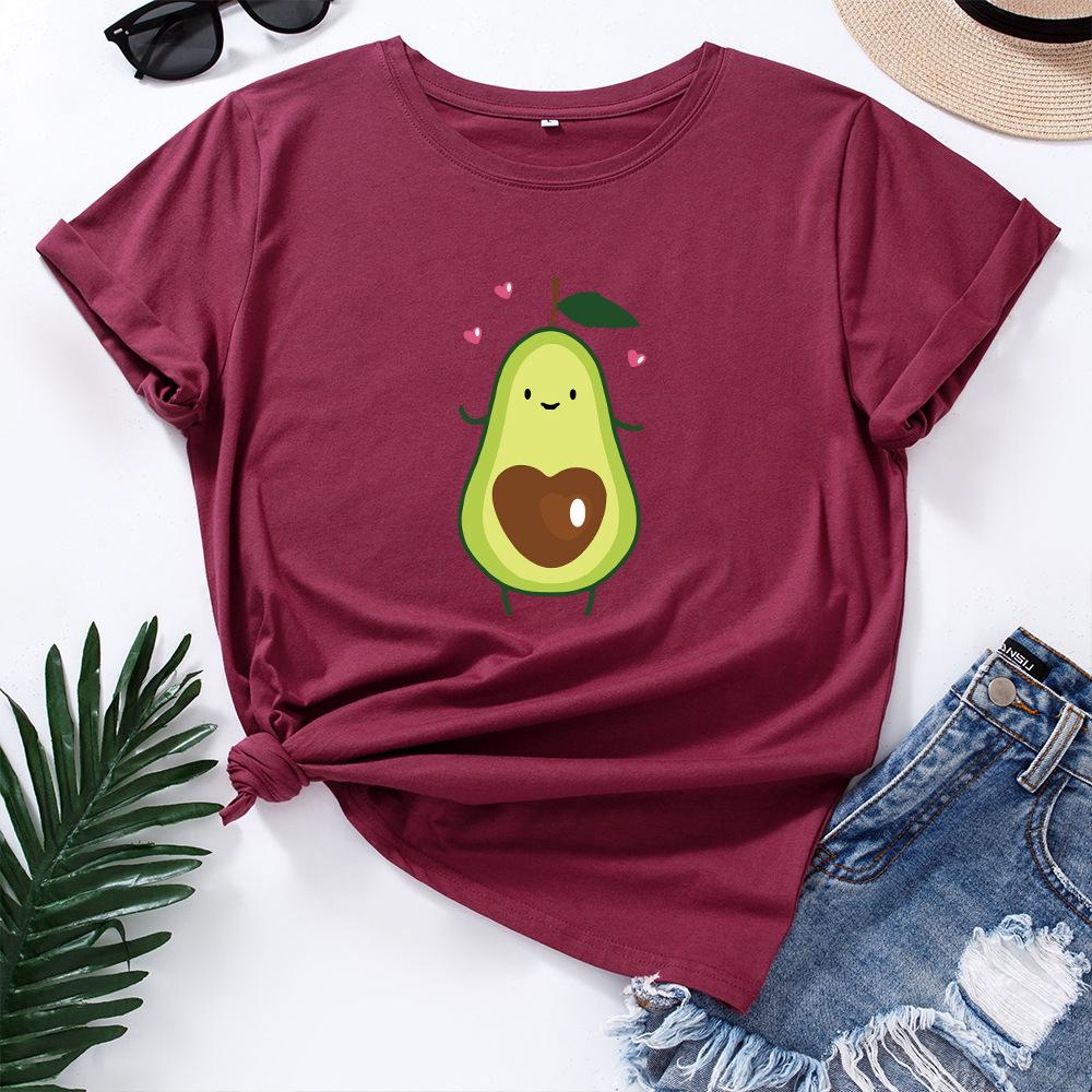 

Pure Cotton Creative Avocado Round Neck Short Sleeved Women s T-shirts 3XL бордовый
