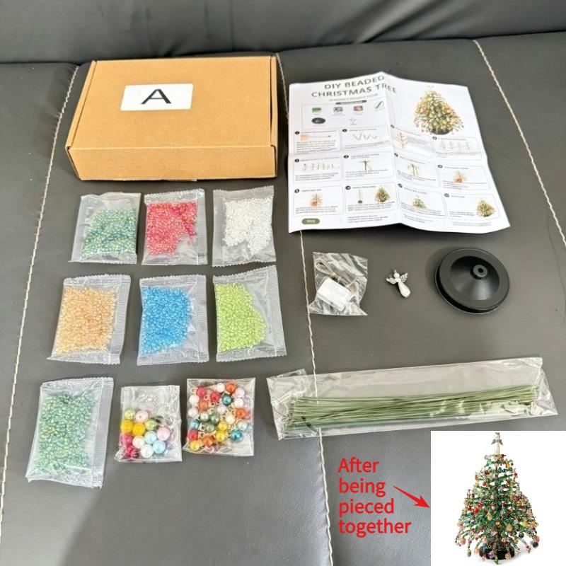 DIY Beaded Mini Christmas Tree Craft Kit, Color Pearl Desktop X‑mas Tree Ornament, Table & Bookshelf Decoration for Indoor Home Festival Decor
