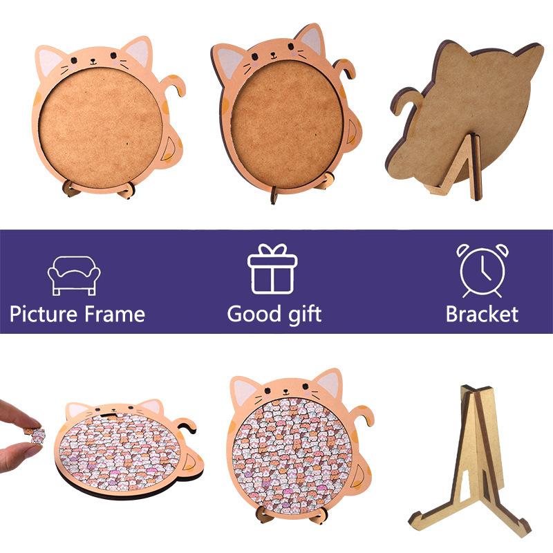 Cartoon Cat Shaped Wooden Puzzle Toy Cute Fun Cat Pieces Puzzle Kid Adult Educational Toys Christmas Gifts