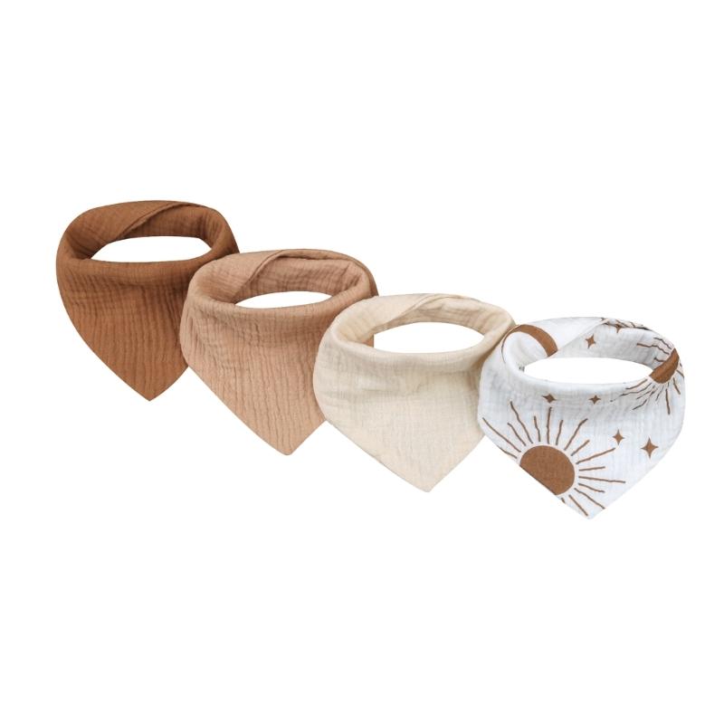4pcs Cotton Baby Drool Bibs Solid/Print Scarf Comfortable Drooling Teething Burp Cloth Breathable Saliva Towel