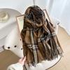 Korean Style Plaid Scarf for Women Winter Pinstripe Student Warm Thickened Imitation Cashmere Long Shawl Scarf