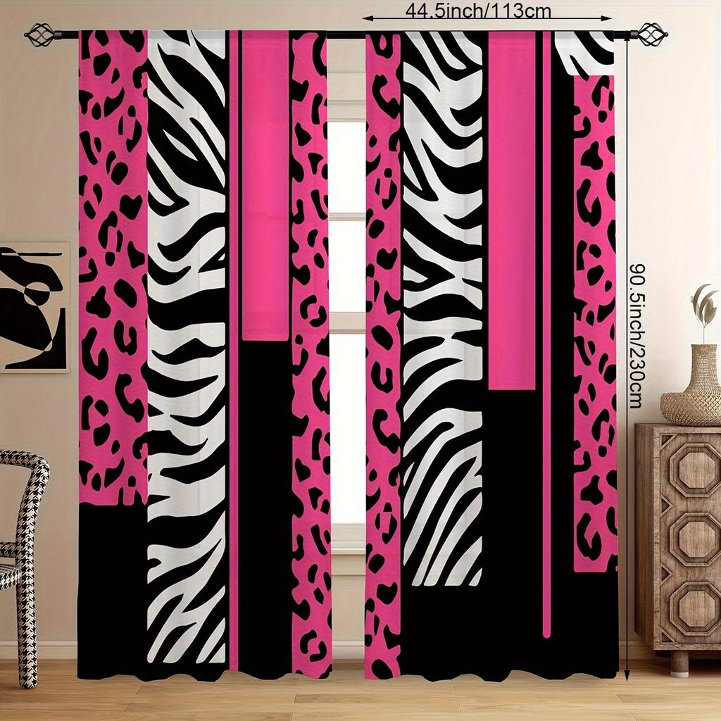 Pink Zebra Leopard Print Curtains Vibrant Drapes Easy Hanging Living Room Party Decor Curtain Semi Sheer For Made Of Polyester With Rod Pocket