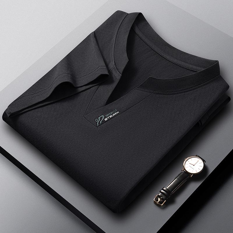 

Men s Summer Slim-Fit V-Neck Short-Sleeve Ice Silk T-Shirt 3XL чёрный