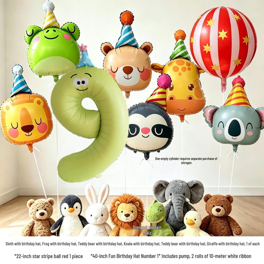 10. Geburtstag Cartoon Tiere & Zahlen Luftballon Party Dekoration für Kinder