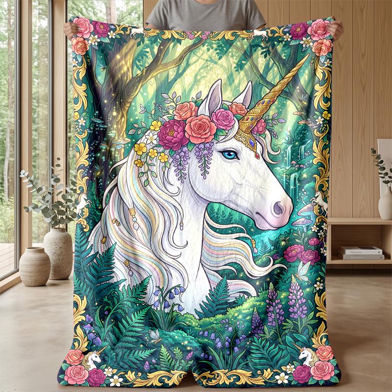 Fantasy Forest Unicorn Theme blanket Lightweight Warm Flannel Blanket Decorative Throw Blanket for Home Decoration