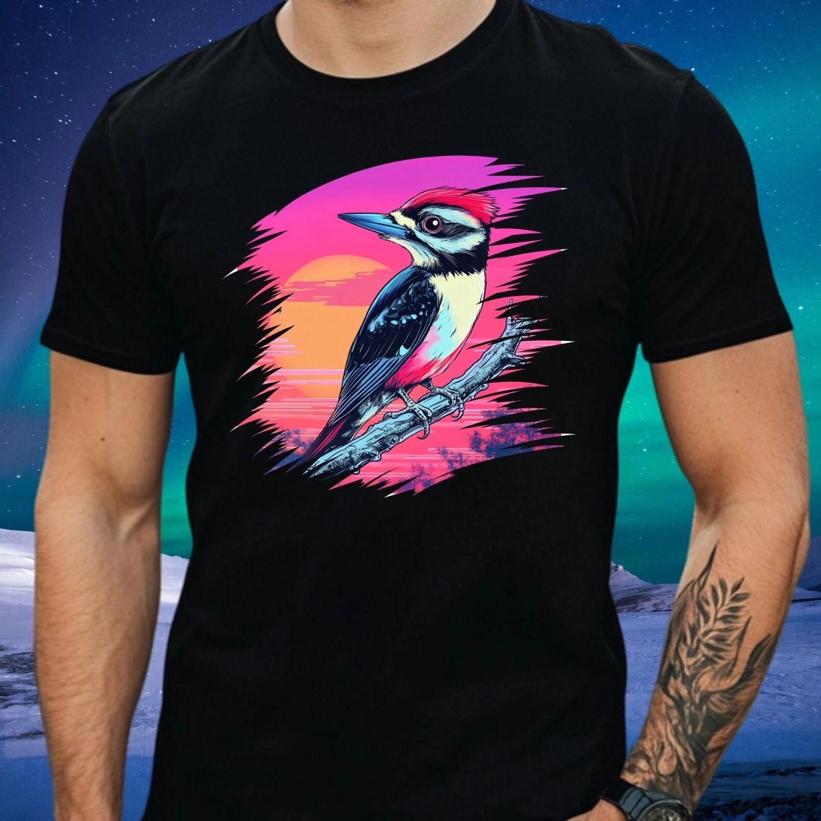 T-Shirt Herren Specht Vogel Vaporwave Motiv Baumwolle Größe S bis 5XL XXXXL