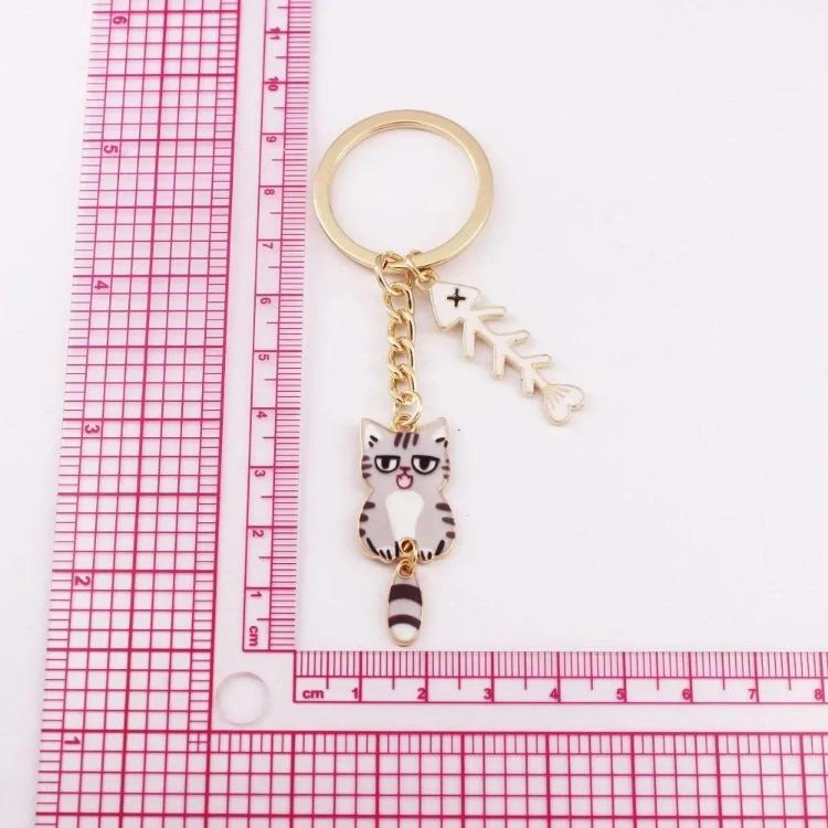 1 Piece Women Exquisite Cat Key Holder Cute Cartoon Kitten Fish Bone Keychain Organizer Portable Fashion Girl Pendant