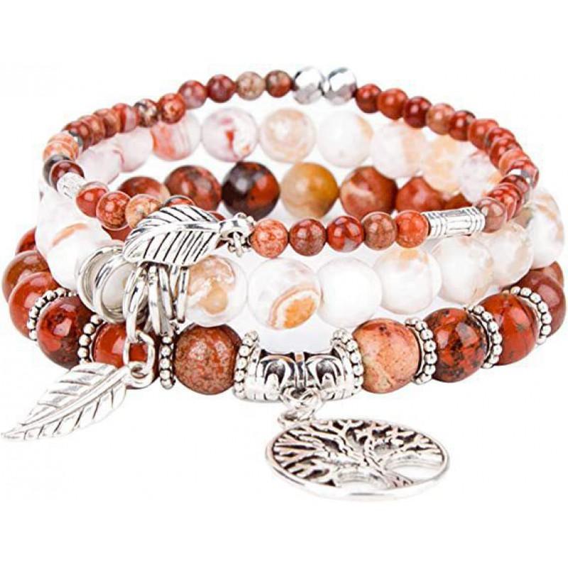 Handmade Bohemian Turquoise Beaded Bracelet With Tree Of Life Feather Charm Women Men Jewelry