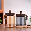Creative Amber Coffee Bean Tea Storage Jar with Spoon Sealed Jar High Borosilicate Glass Sealed Bottle Wooden Lid Food Container