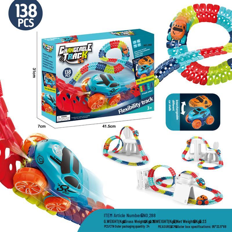 Dinosaurier Elektrische Eisenbahn Spielzeug: Anti-Schwerkraft Pädagogische DIY Bausteine Achterbahn für Kinder