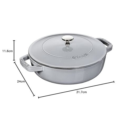 Staub Braiser Saut? Pan, Gray, 24cm, Double-Handled, Cast Iron Enamel, Shallow, Sukiyaki, Induction Compatible [Official Japanese Product] Braiser 405