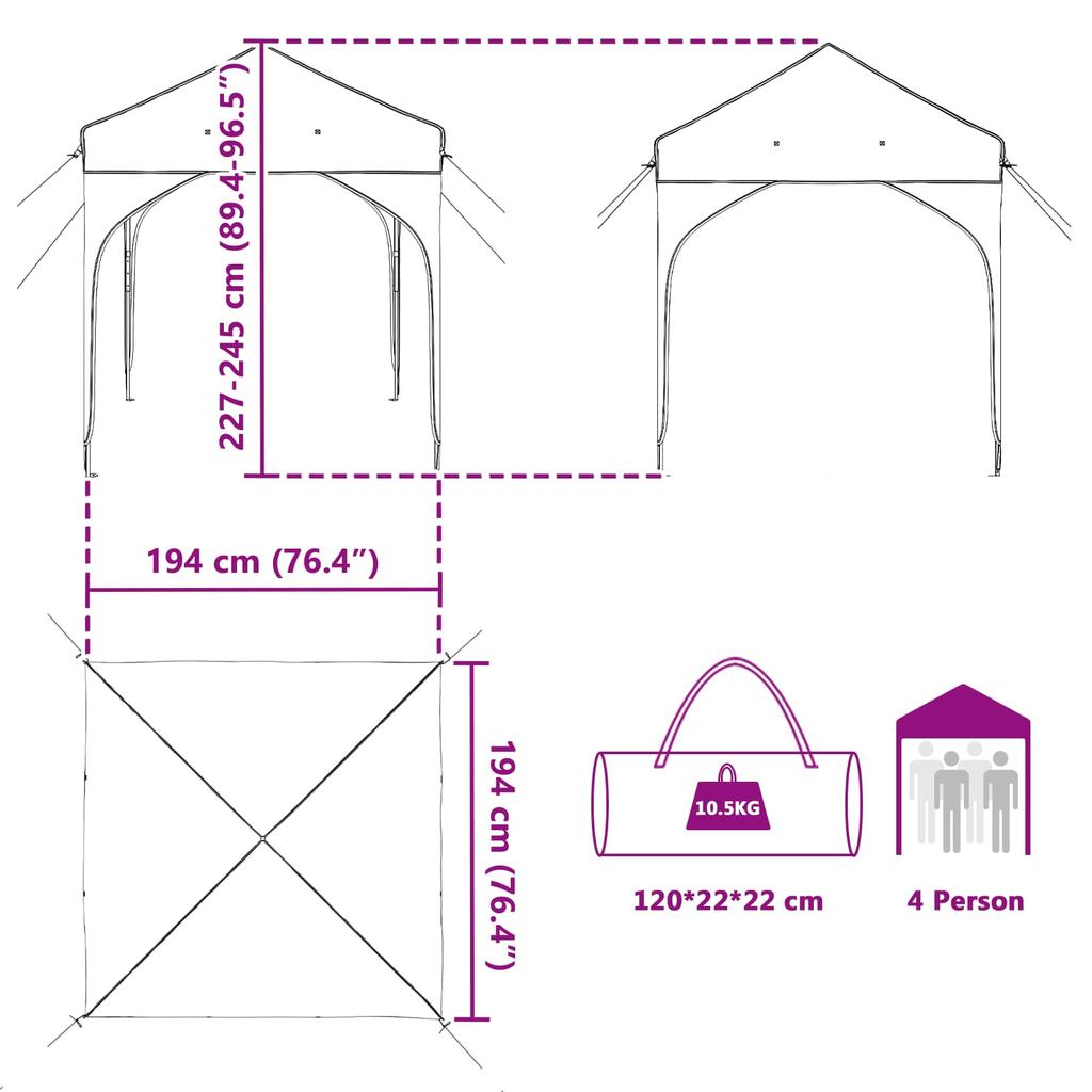 Pop Up Party Tent 194 X 194 X 245 Cm Blue