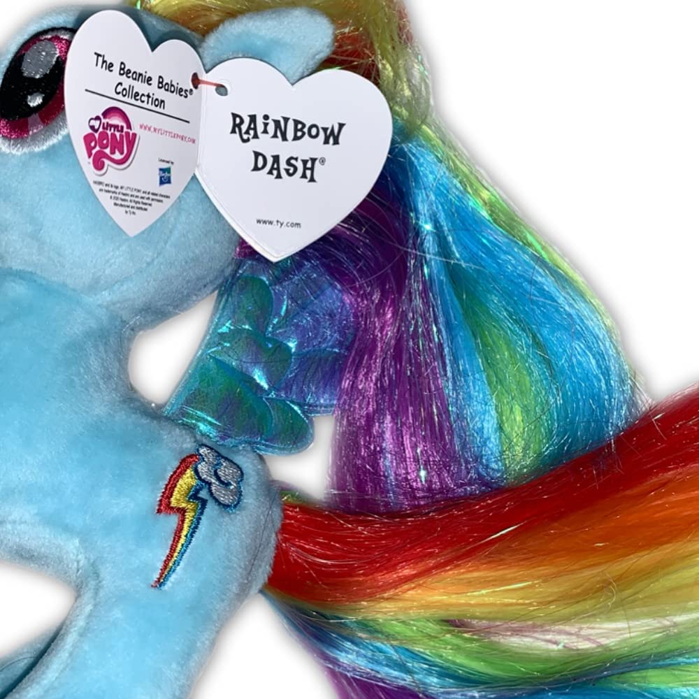 My Little Pony Ty Beanie Babies 17cm Plush Toy (Rainbow Dash) Blue Mascot Plush My Littly Pony MLP Goods Character Present Gift Beanie Babies