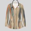 Women Plus Size Abstract Printed Nurse Scrub Top V Neck Long Sleeve With Front Pockets