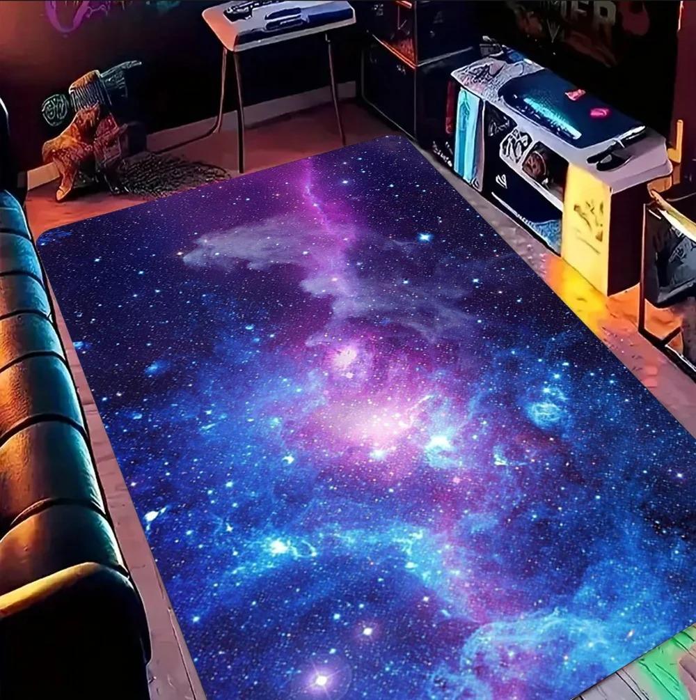 Fantasy Starry Galaxy Rug Vibrant Purple‑Blue Nebula Cosmic Print Non‑Slip Soft Floor Mat for Bedroom Game Room Aesthetic Decor