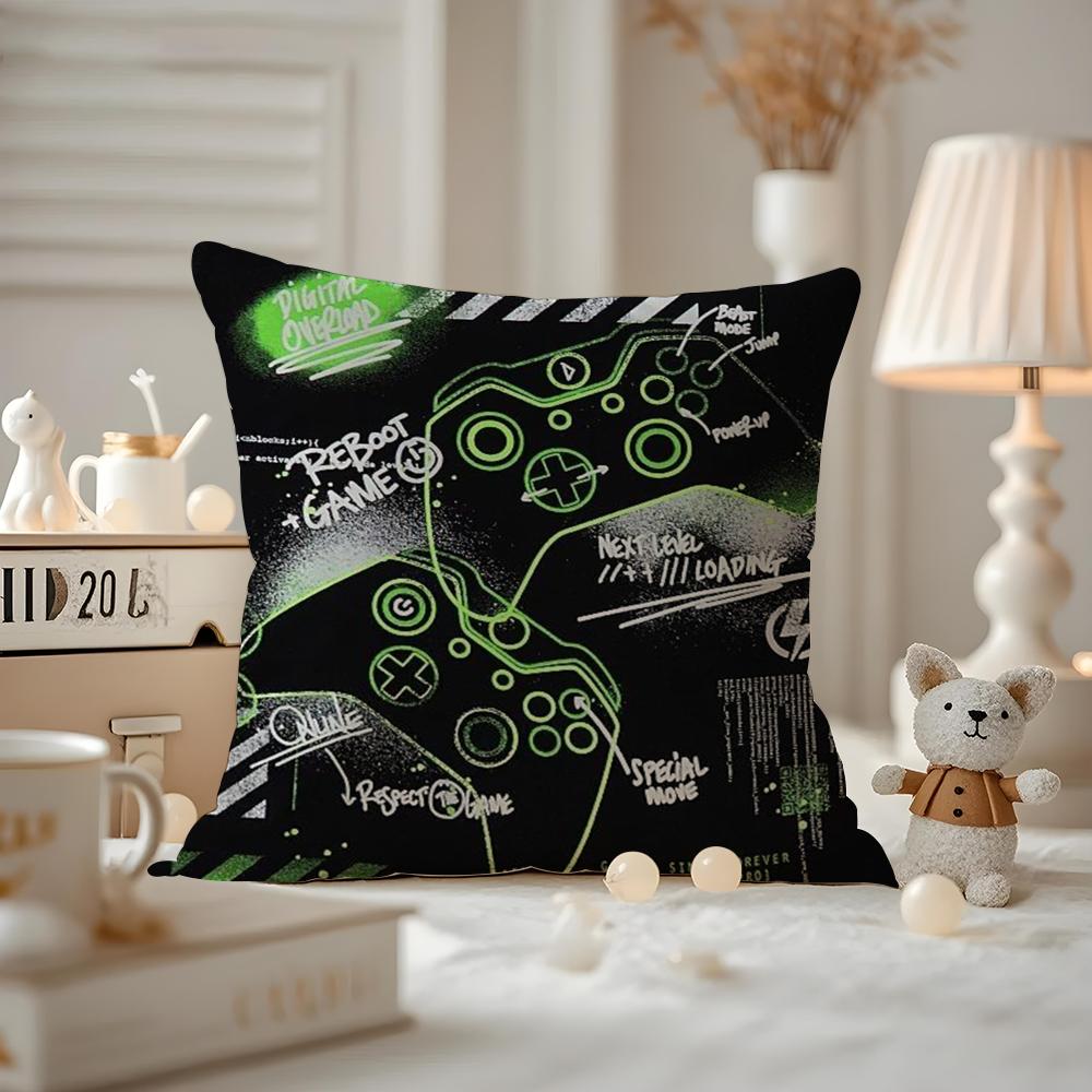 Colorful Graffiti Game Gamepad Cushion Cover Antidustmite Pillowcase Invisible zipper silky short plush Sofa cushion cover