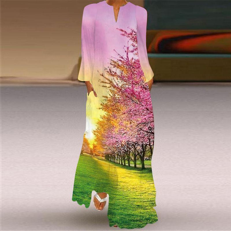 Butterfly Pattern Print Long Sleeve Dress Spring/Summer Thin Silm Slim Looking Dress Stage Photo Catwalk Performance Wear