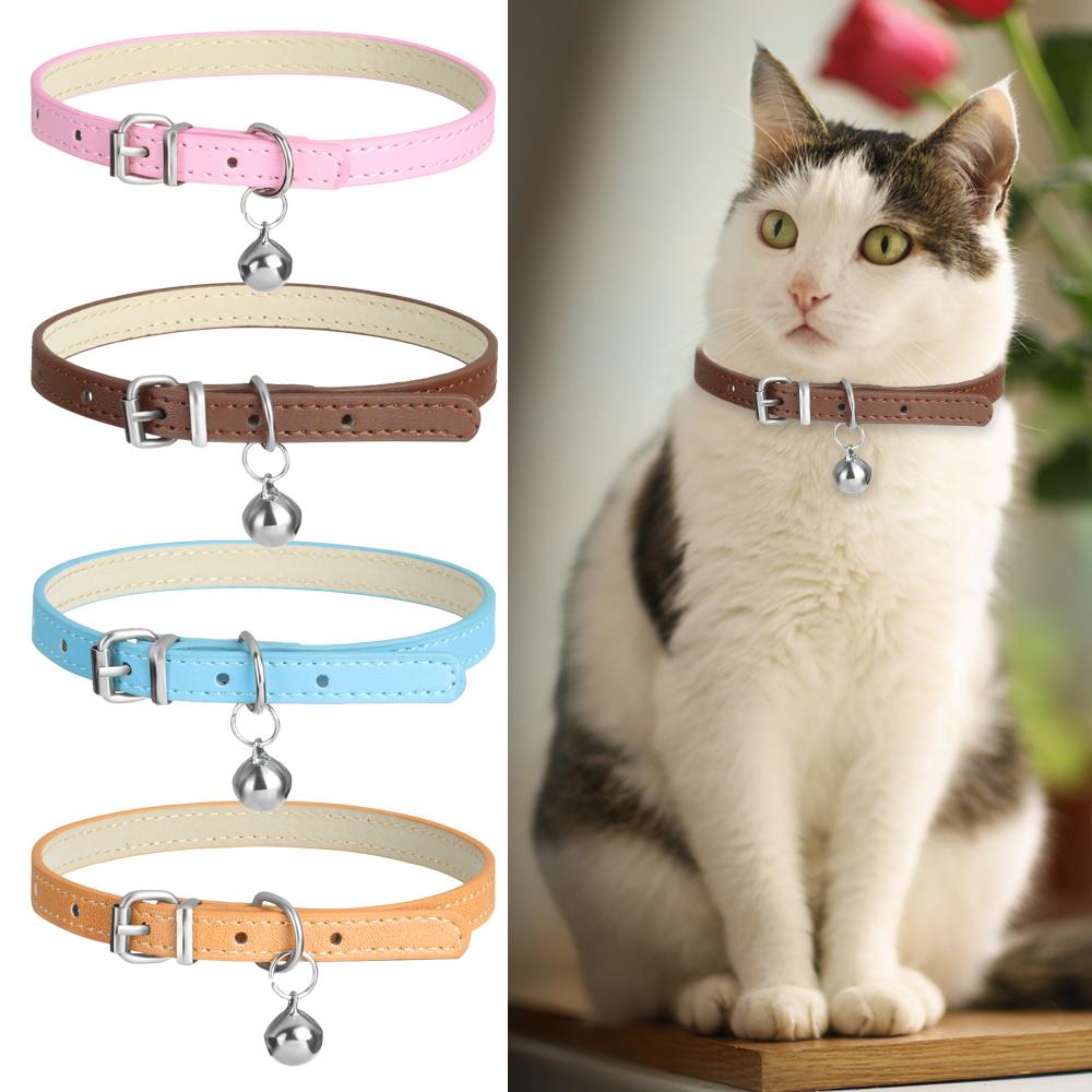 Adjustable Cat Collar Soft Leather Detachable Bell Puppy Dog Collar Kitten Puppy Necklaces Chihuahua Collars