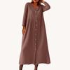 Women's Fashionable Solid Color Round Neck Seven Quarter Sleeve Button Loose Shirt Dress