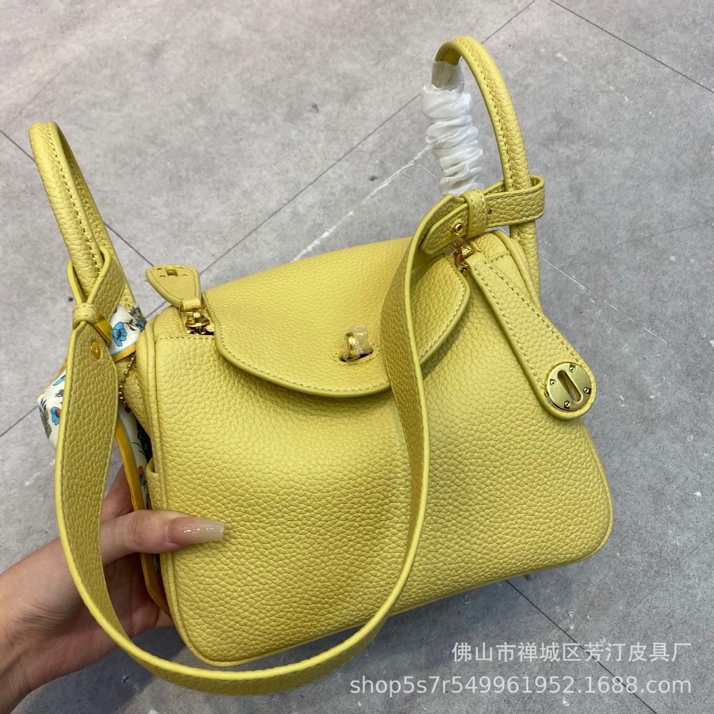 Bag Retro Soft Cowhide Lychee Pattern Portable Shoulder Crossbody Macaron