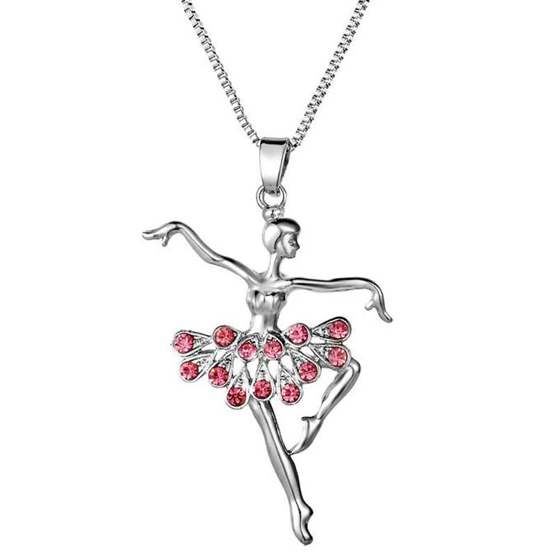 Fashion Crystal Little Girl Ballet Dancer Pendant Necklace Rhinestone Charm Necklaces Girls Party Jewelry Gifts розовый