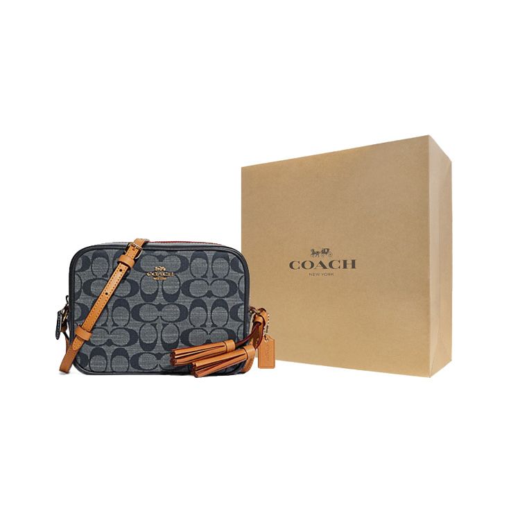 Coach Camera 18 Chambray Monogram Zip Leather Camera Bag Women Shoulder Bag Denim-Blue C8666-IMDEI