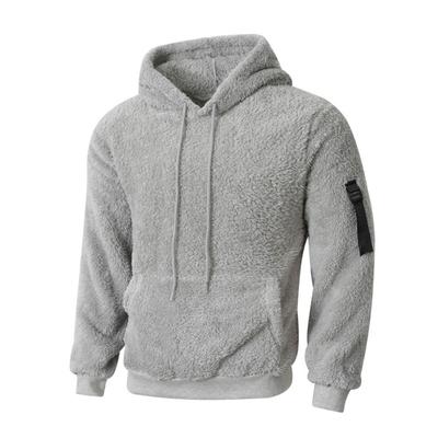 Pulover de iarnă pentru bărbați cu glugă din fleece, Haina cu glugă vintage casual streetwear, Hanorac larg de culoare uni, Haina de pluș pentru timp liber și modă