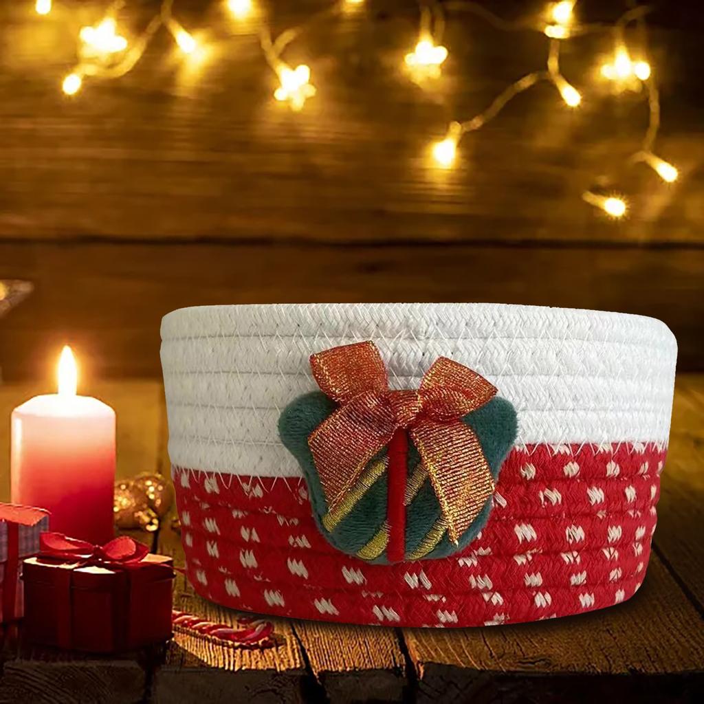 Christmas Woven Storage Basket Christmas Present Candy Storage Baskets Santa Snowman Desktop Organizer Sundries Storage Box