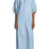 Europe, America spring and summer popular women's clothing solid color loose casual round neck zipper bubble sleeve dress