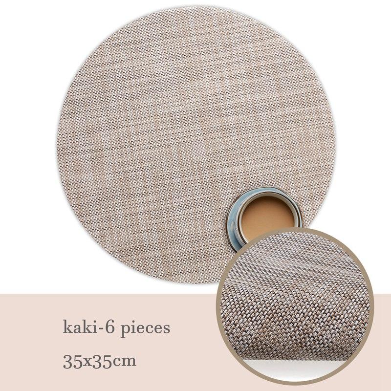 6-piece PVC Placemats Table Mats Heat Insulated Pad Round Washable Placemats Table Decor 5 Colors 35x35cm