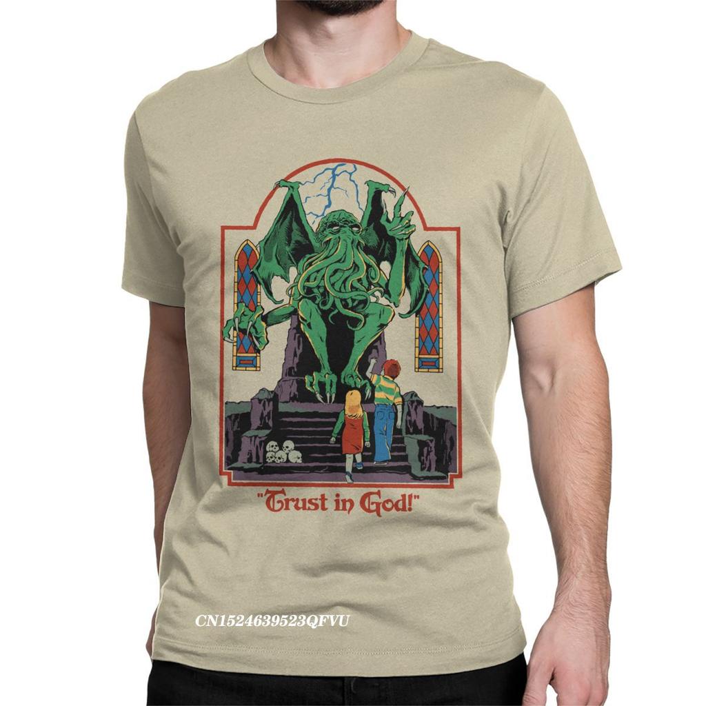 Trust In God T-Shirts For Men Women Horror Halloween Retro Cthulhu Lovecraft Occult Tee Shirt Manga Tops T Shirts Printing