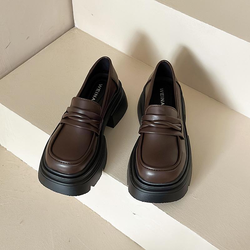 Platform thick heel British style small leather shoes women's 2025 new spring and autumn one-pedal women's shoes single shoes black loafers