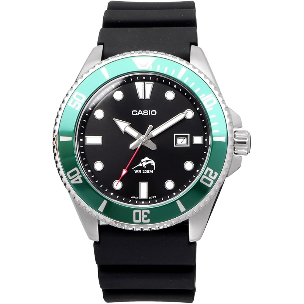 Casio Standard Analog Sports Watch 20 ATM Water Resistant Green Bezel Men's MDV-106B-1A3V with Urethane Band