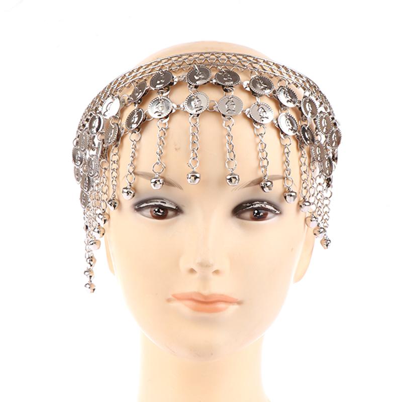 1Pc Women Belly Dance Hairpin Coins Tassels Gypsy Headband Indian Dance Performance Clothing Accessories Head Chain