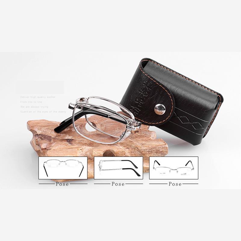 Men Business Reading Glasses Portable Metal Foldable Presbyopia Glasses Eyewear With Case Unisex Anti Blue Light +1.0 To+4.0
