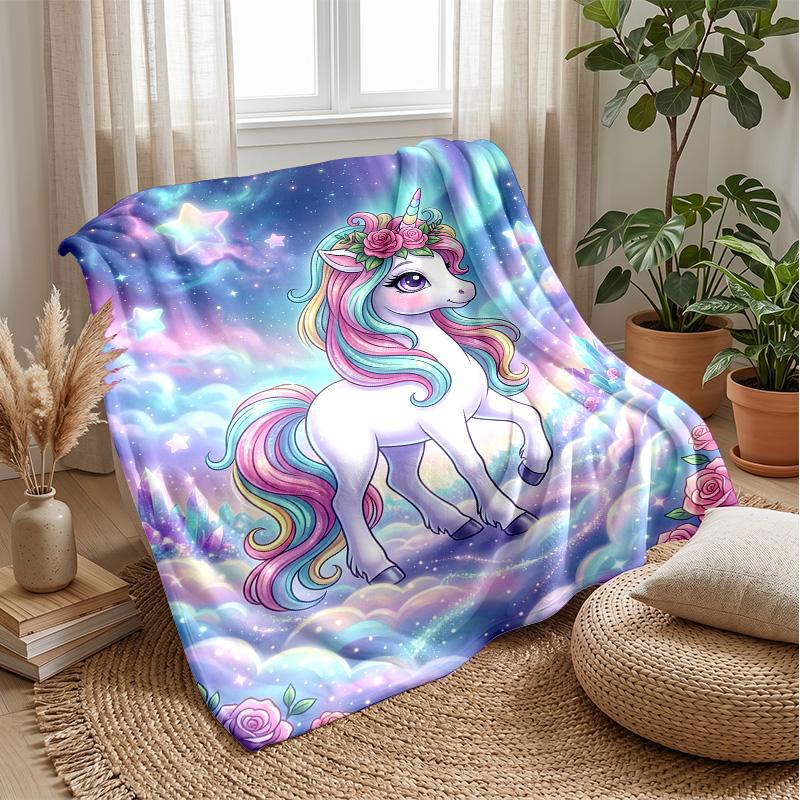 Fantasy Unicorn In Galaxy Theme Blanket Lightweight Warm Flannel Blanket Decorative Throw Blanket for Home Decoration