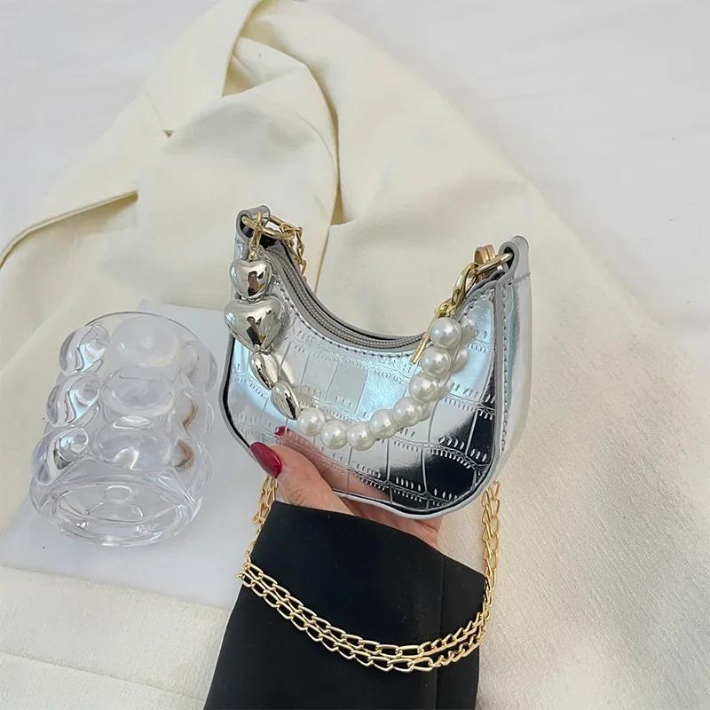 

Модная женская сумка через плечо из искусственной кожи с блестящей сумкой через плечо и металлической цепочкой серебряный