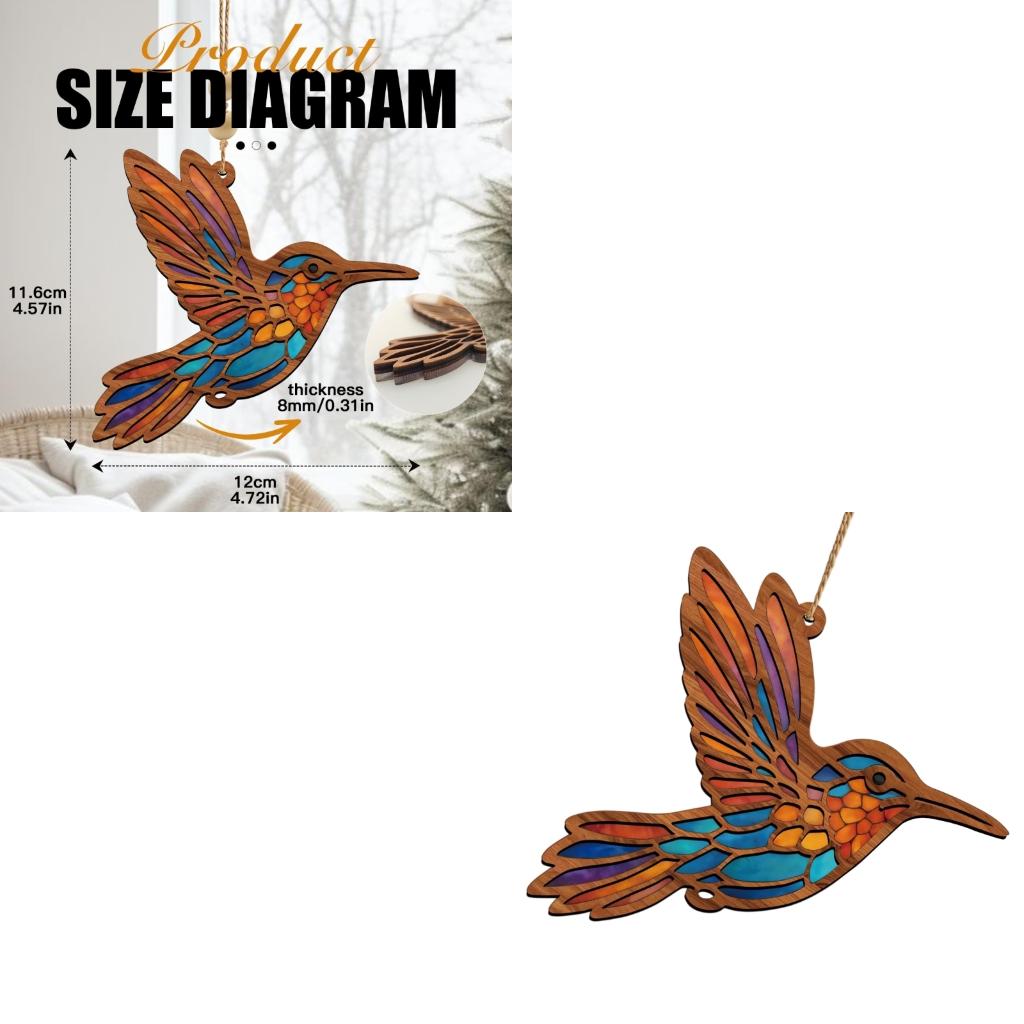 Stained Glass Window Hanging,Hummingbird Sun Catcher for Door Home Decors Bird Suncatchers Birthday Gift for Bird Lover CN
